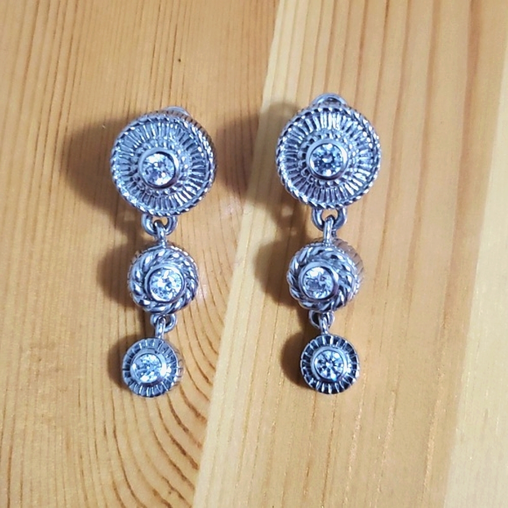 Vintage Signed Judith Ripka 925 Sterling Silver Cubic Zirconia Drop Earrings
